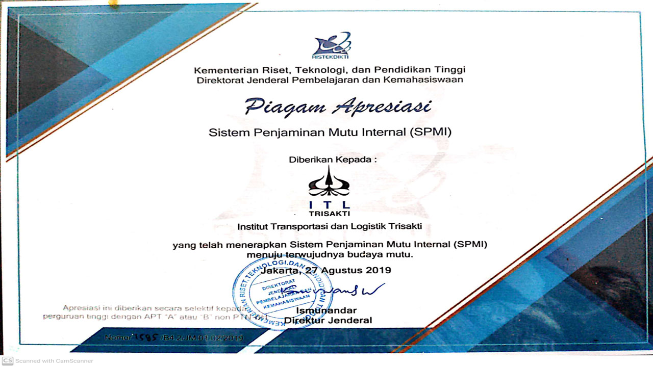 Sertifikat Apresiasi PPMI ITL Trisakti